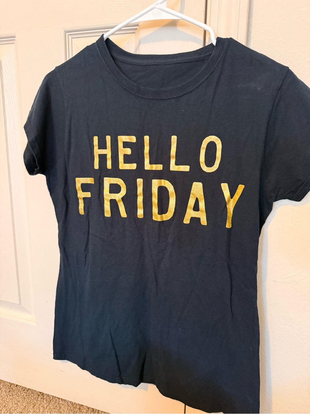 Hello Friday Short Sleeve Tee - Black with Gold Print
